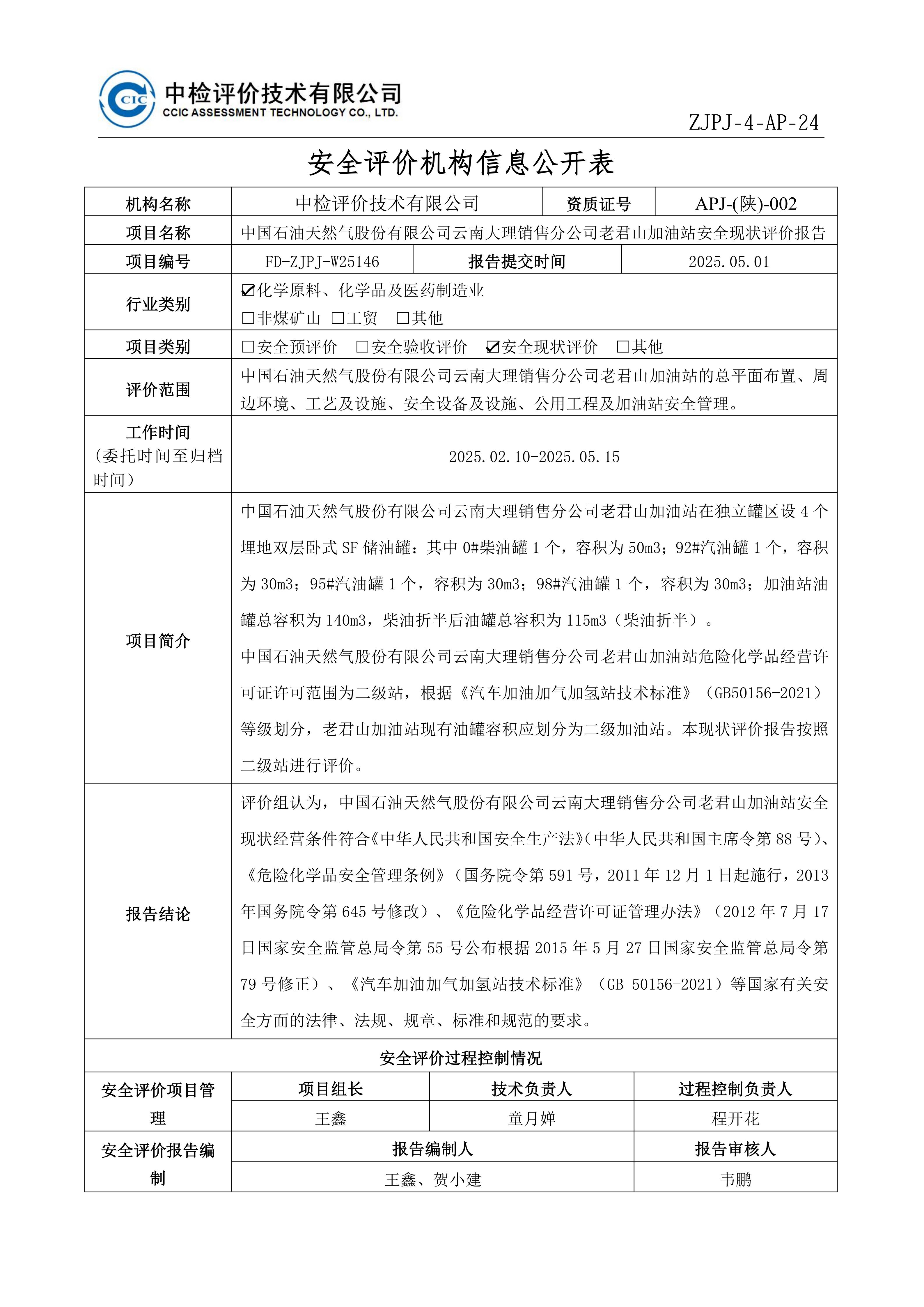 24中國石油天然氣股份有限公司云南大理銷售分公司老君山加油站安全現(xiàn)狀評價報告安全評價過程控制記錄表_01.jpg